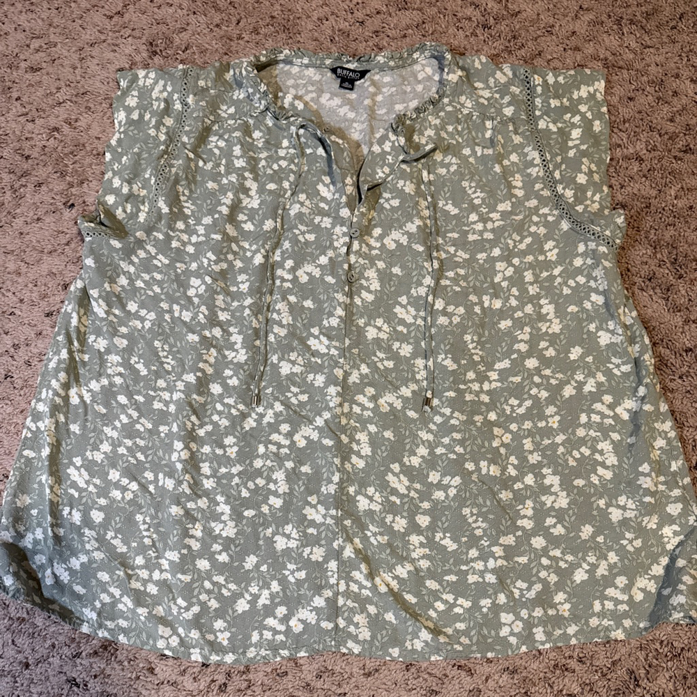 Women's Buffalo David Bitton Blouse XL Green Floral